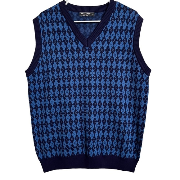 Paul Jones Blue Argyle Sweater Vest Size Large - Picture 2 of 10